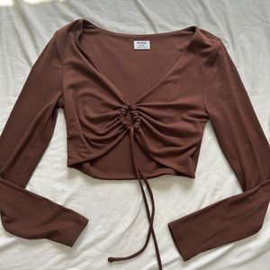 brown cotton on long sleeve with adjustable tie